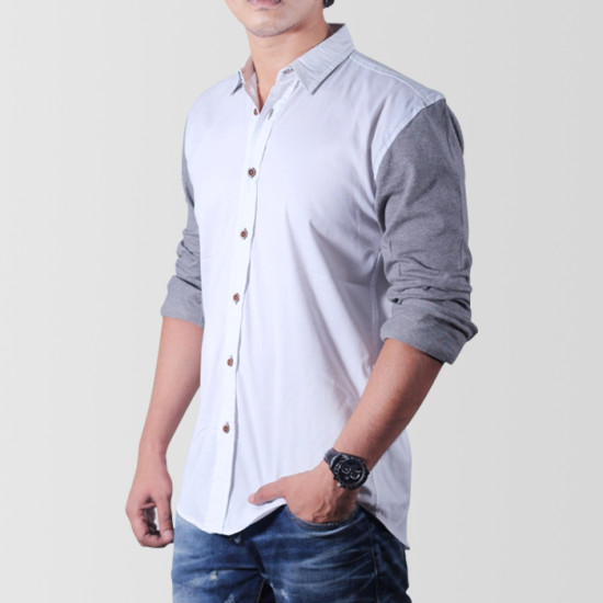 White Woven Twill Shirt With Raglan Sleeves White Woven Twill Shirt With Raglan Sleeves